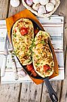 Aubergine Stuffed With Vegetables And Cheese Stock Photo