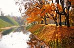 Autumn October Colorful Park. Foliage Trees Alley Stock Photo