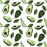 Avocado Seamless Pattern By Hand Drawing On White Backgrounds Stock Photo