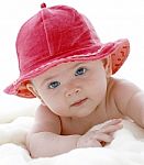 Baby With Red Hat Stock Photo