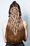 Back Portrait Of Beautiful Woman With Braiding Hair Stock Photo