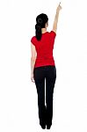 Back Pose Of Woman In Casuals Pointing Away Stock Photo