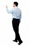 Back View Of A Middle Aged Man Pointing Finger Stock Photo