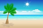 Background Sea Sand And Coconut Trees Stock Photo