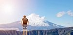 Backpacker Standing At The Mount Fuji Stock Photo