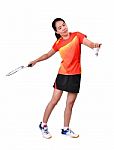 Badminton Player Isolated On White Background Stock Photo