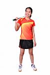 Badminton Player Isolated On White Background Stock Photo