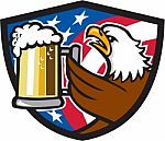 Bald Eagle Hoisting Beer Stein Usa Flag Crest Retro Stock Photo