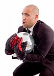 Bald Male Holding Disco Mirror Ball Stock Photo