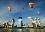 Ballooning Over The City Stock Photo