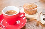 Banana Cup Cake And Espresso Stock Photo