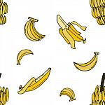 Banana Seamless Pattern By Hand Drawing On White Backgrounds Stock Photo