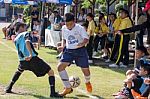 Bangkok, Thailand - Nov 2016: In The Nov 23, 2016. Youth Soccer Match, In Pieamsuwan Elementary School Stock Photo