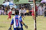 Bangkok, Thailand - Nov 2016: In The Nov 23, 2016. Youth Soccer Match, In Pieamsuwan Elementary School Stock Photo