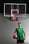 Basketball Player Hold Ball For Shoot Stock Photo