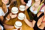 Bavarian Girls Drinking Beer Stock Photo