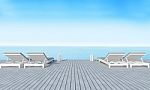 Beach Lounge With Sundeck On Sea View And Blue Sky Background-3d Stock Photo