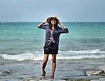 Beautiful Asian Woman On Beach Stock Photo