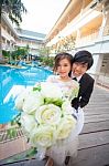 Beautiful Asian Young Bride And Groom Stock Photo