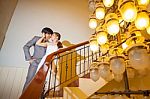 Beautiful Asian Young Bride And Groom Kissing Stock Photo