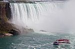 Beautiful Background With A Ship And Amazing Niagara Waterfall Stock Photo