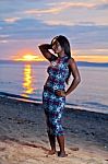 Beautiful Black African American Woman Posing On The Beach At Su Stock Photo