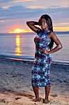 Beautiful Black African American Woman Posing On The Beach At Su Stock Photo