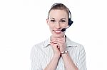 Beautiful Call Center Woman With Headset Stock Photo