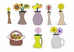 Beautiful Cartoon Flower Vases Stock Photo