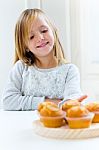 Beautiful Child Having Breakfast At Home Stock Photo