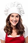 Beautiful Female Chef Over White Stock Photo