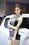 Beautiful Female Presenters Model Of Motor Show Stock Photo