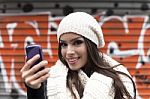 Beautiful Happy Woman With Smart Phone Stock Photo