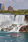 Beautiful Picture With A Ship And Amazing Niagara Waterfall Stock Photo