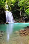 Beautiful Waterfall At Erawan National Park In Kanchanaburi ,tha Stock Photo