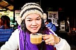 Beautiful Woman Drinking Coffee Stock Photo