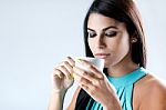 Beautiful Woman Drinking Coffee Stock Photo