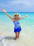 Beautiful Woman On Beach In Thailand Stock Photo