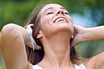 Beautiful Woman With Magnificent Hair In The Park Stock Photo