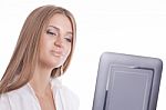 Beautiful Woman With Tablet Computer Stock Photo