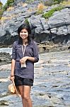 Beautiful Young Asian Woman On Beach Stock Photo