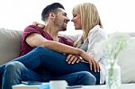 Beautiful Young Couple In Love At Home Stock Photo