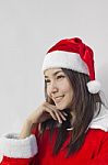 Beautiful Young Santa Clause Woman, Isolated Stock Photo