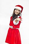 Beautiful Young Santa Clause Woman, Isolated Stock Photo