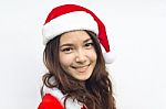 Beautiful Young Santa Clause Woman, Isolated Stock Photo