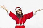 Beautiful Young Santa Clause Woman, Isolated Stock Photo