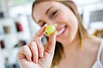 Beautiful Young Woman Enjoying Breakfast At Home Stock Photo