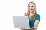 Beautiful Young Woman Working On Laptop Stock Photo