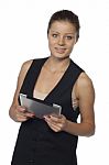 Beauty Woman And Tablet Stock Photo