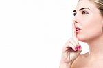 Beauty Woman Gesturing Silence Stock Photo